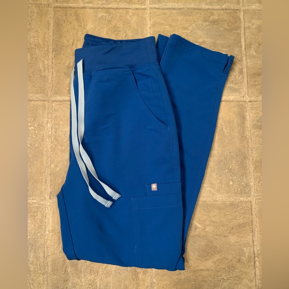 Figs Size Small High Waisted Straight Leg Royal Blue Scrub Pant